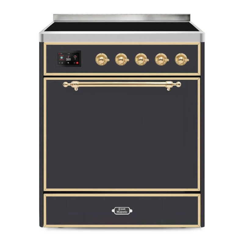 ILVE UMI30QNE3MGG Majestic II 30" Induction Range (Solid Door, Graphite Matte, Brass)