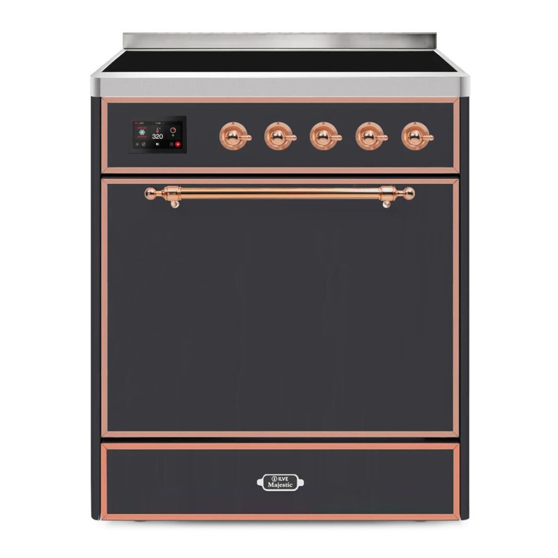 ILVE UMI30QNE3MGP Majestic II 30" Induction Range (Solid Door, Graphite Matte, Copper)