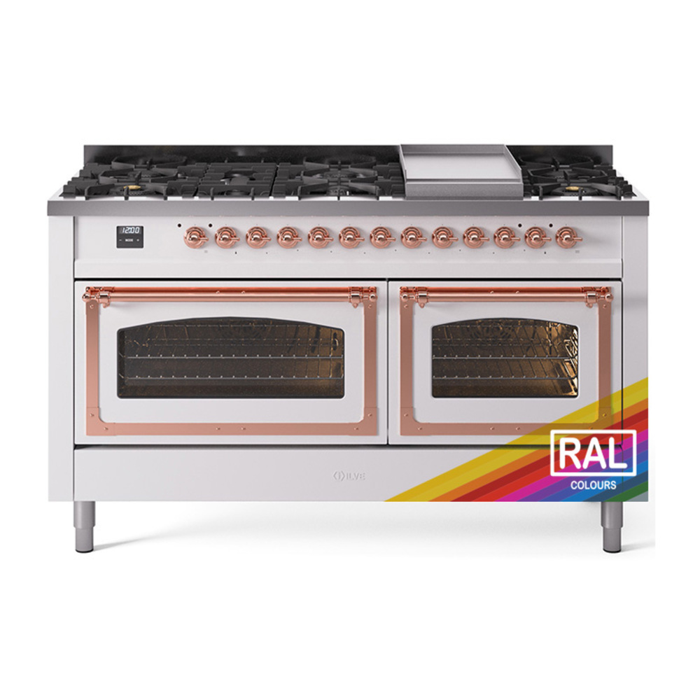 ILVE UN60FNMPRAPLP Nostalgie II Noblesse 60" Dual Fuel Range      (9 Sealed Burners + Griddle, Liquid Propane, Triple Glass Door, RAL, Copper)