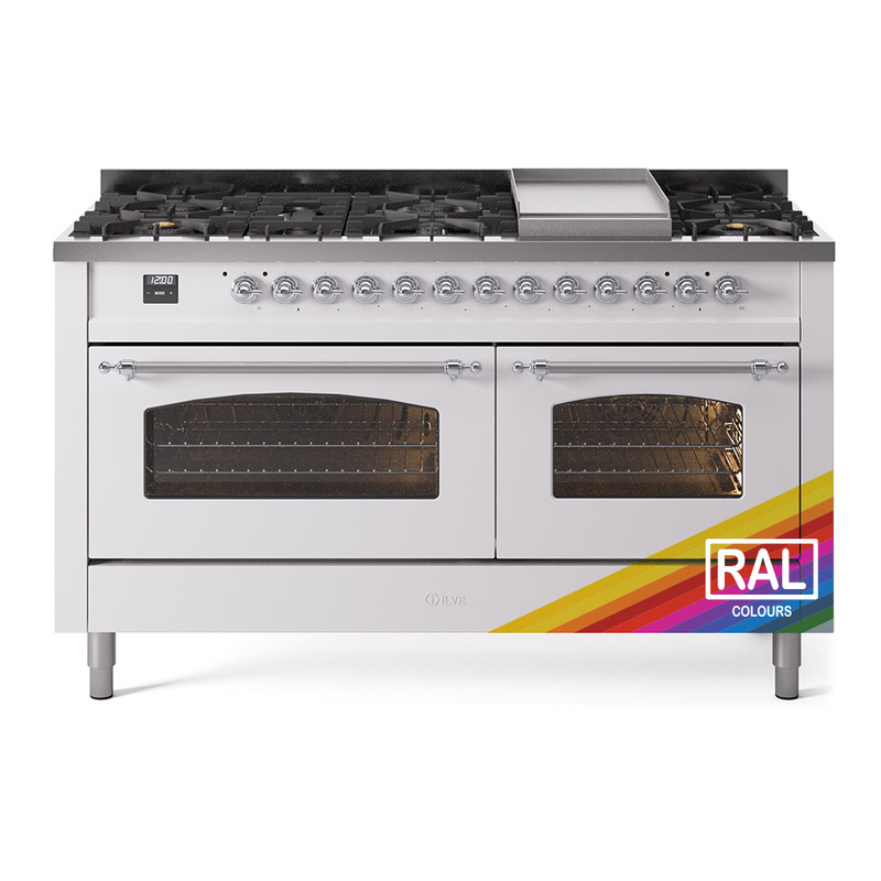 ILVE UP60FNMPRACLP Nostalgie II 60" Dual Fuel Range (9 Sealed Burners + Griddle, Liquid Propane, Triple Glass Door, RAL, Chrome)