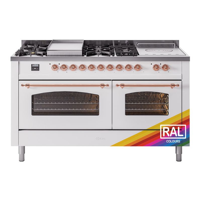 ILVE UP60FSNMPRAPLP Nostalgie II 60" Dual Fuel Range (7 Sealed Burners + Griddle + French Top, Liquid Propane, Triple Glass Door, RAL, Copper)