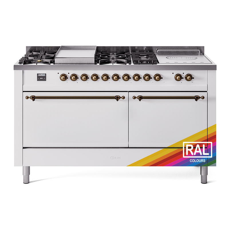 ILVE UP60FSQNMPRABLP Nostalgie II 60" Dual Fuel Range (7 Sealed Burners + Griddle + French Top, Liquid Propane, Solid Door, RAL, Burnished)