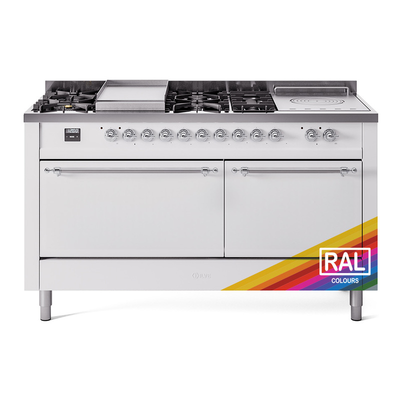 ILVE UP60FSQNMPRACLP Nostalgie II 60" Dual Fuel Range (7 Sealed Burners + Griddle + French Top, Liquid Propane, Solid Door, RAL, Chrome)