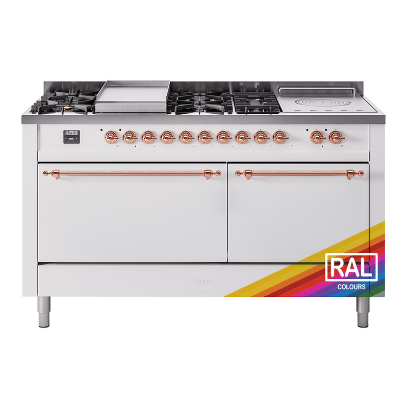 ILVE UP60FSQNMPRAPLP Nostalgie II 60" Dual Fuel Range (7 Sealed Burners + Griddle + French Top, Liquid Propane, Solid Door, RAL, Copper)