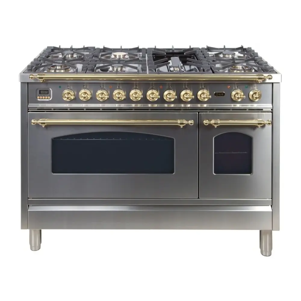 ILVE UPN120FDMPILP Nostalgie I 48" Dual Fuel Range (Stainless Steel, Brass Trim) (Liquid Propane)