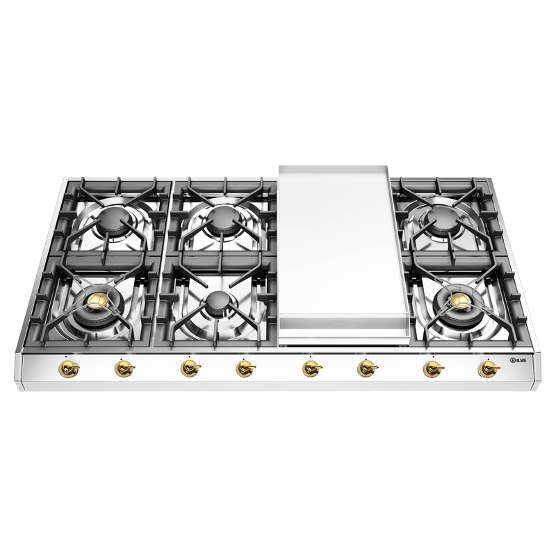 ILVE UHCP1265FNSSGLP Nostalgie II 48 inch Built-In Gas Cooktop with Griddle, in Stainless Steel  (Liquid Propane)