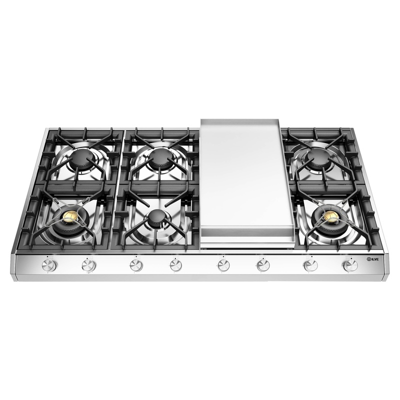 ILVE UHCP1265FSSLP Professional Plus II 48 inch Built-In Gas Cooktop with Griddle, in Stainless Steel  (Liquid Propane)