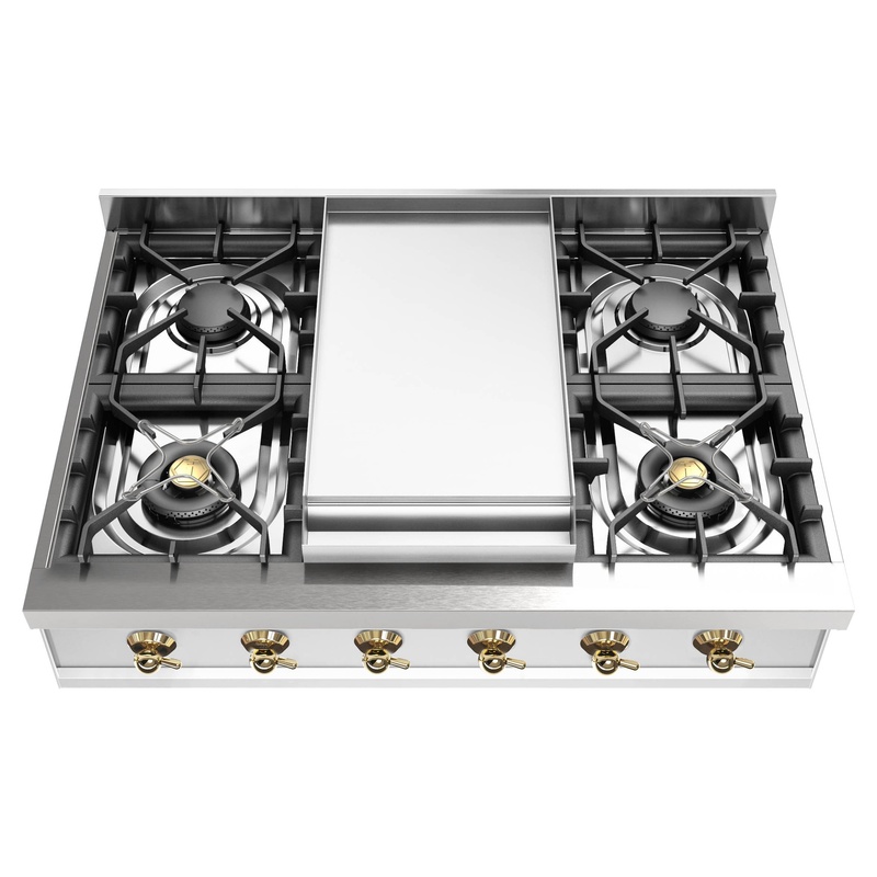 ILVE UHCP36FNSSGLP Nostalgie II 36 inch Built-In Gas Rangetop with Griddle, in Stainless Steel  (Liquid Propane)