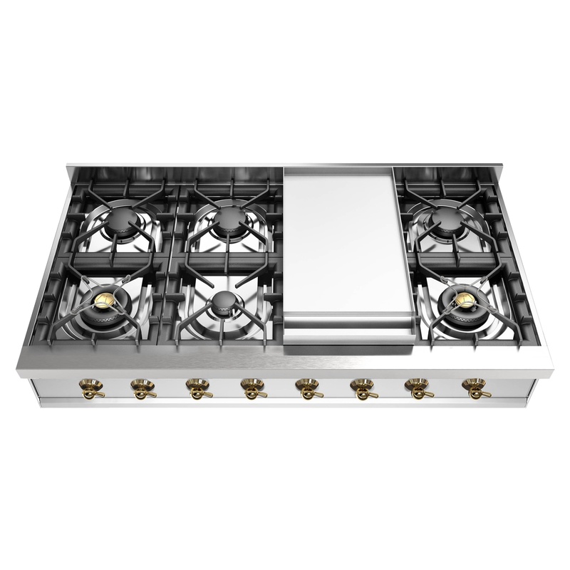 ILVE UHCP48FNSSGLP Nostalgie II 48 inch Built-In Gas Rangetop with Griddle, in Stainless Steel (Liquid Propane)