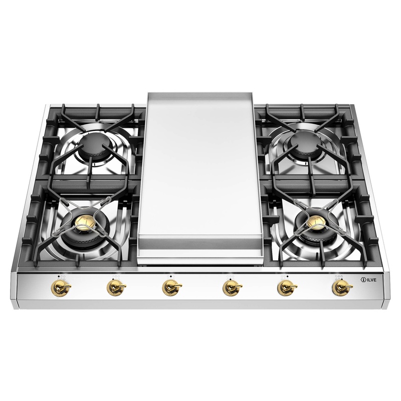 ILVE UHCP965FNSSGLP Nostalgie II 36 inch Built-In Gas Cooktop with Griddle, in Stainless Steel (Liquid Propane)