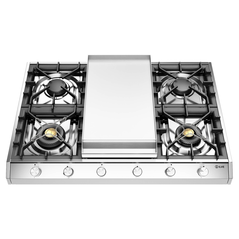 ILVE UHCP965FSSLP Professional Plus II 36 inch Built-In Gas Cooktop with Griddle, in Stainless Steel   (Liquid Propane)