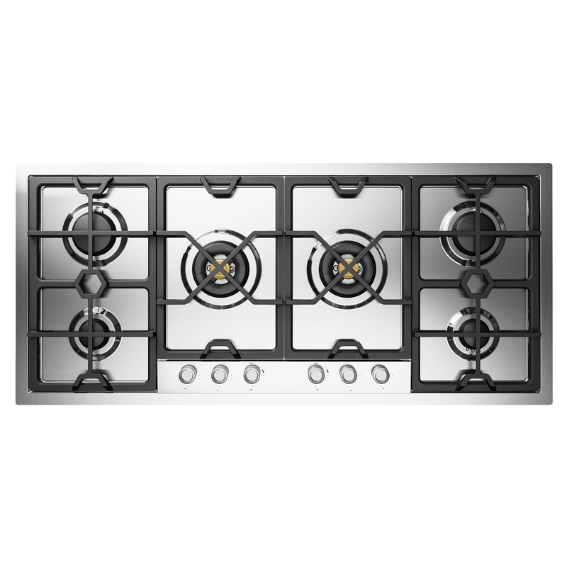 ILVE UHCPMT125SSLP Panoramagic 48 inch Built-In Gas Cooktop with Total Black Brass Burners, in Stainless Steel  (6 Sealed Burners, Liquid Propane)