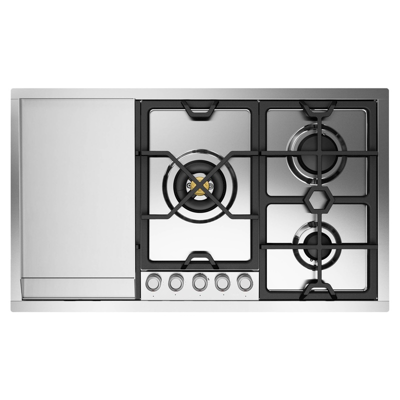 ILVE UHCPMT95FSSLP Panoramagic 36 inch Built-In Gas Cooktop with 5 Burners, in Stainless Steel  (Liquid Propane, 5 Sealed Burners + Griddle)