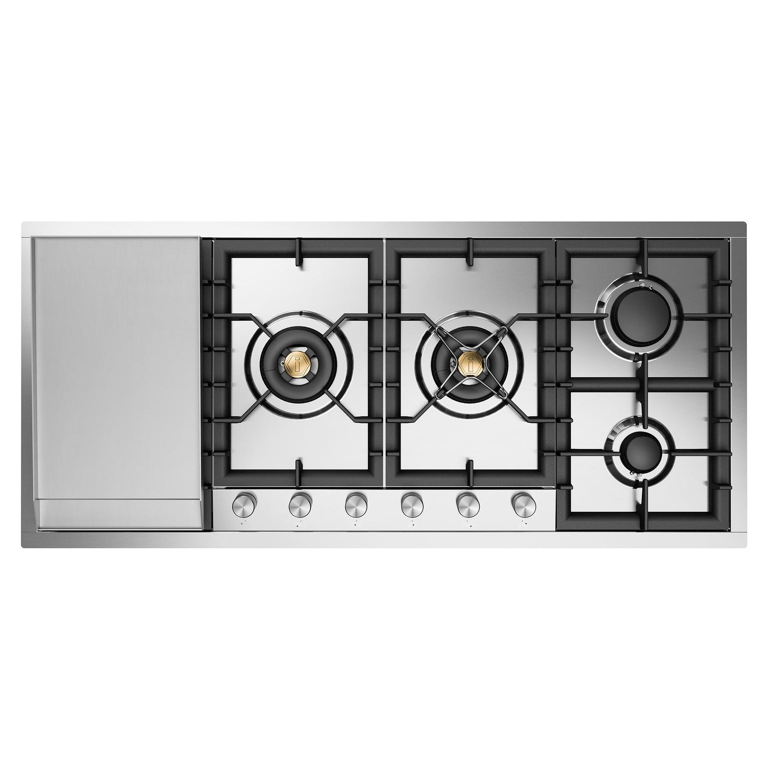 ILVE UHCPT125FSSLP Professional Plus II 48 inch Built-In Gas Cooktop with Total Black Brass Burners, in Stainless Steel (6 Sealed Burners + Left Griddle, Liquid Propane) 1 UHCPT125FSSLP