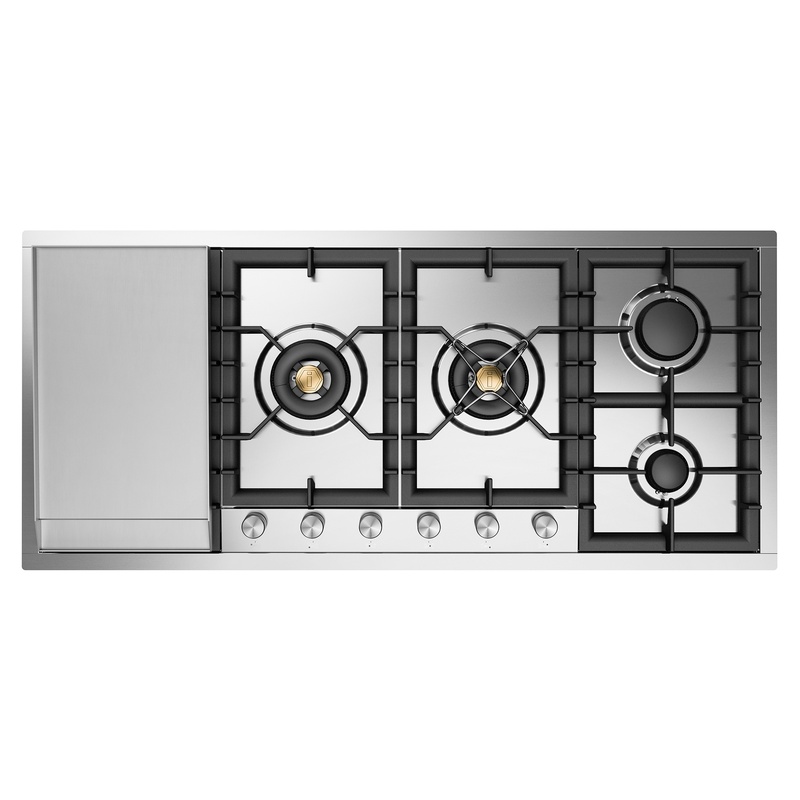 ILVE UHCPT125FSSLP Professional Plus II 48 inch Built-In Gas Cooktop with Total Black Brass Burners, in Stainless Steel (6 Sealed Burners + Left Griddle, Liquid Propane)