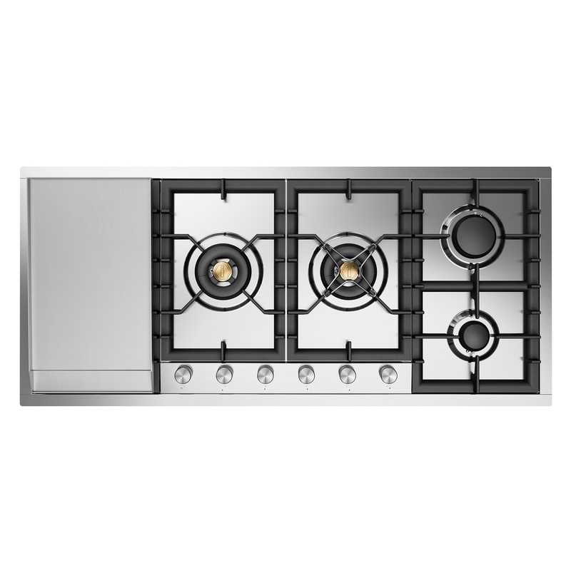 ILVE UHCPT125FSS Professional Plus II 48" Built-In Gas Cooktop with Total Black Brass Burners, in Stainless Steel (6 Sealed Burners + Griddle)