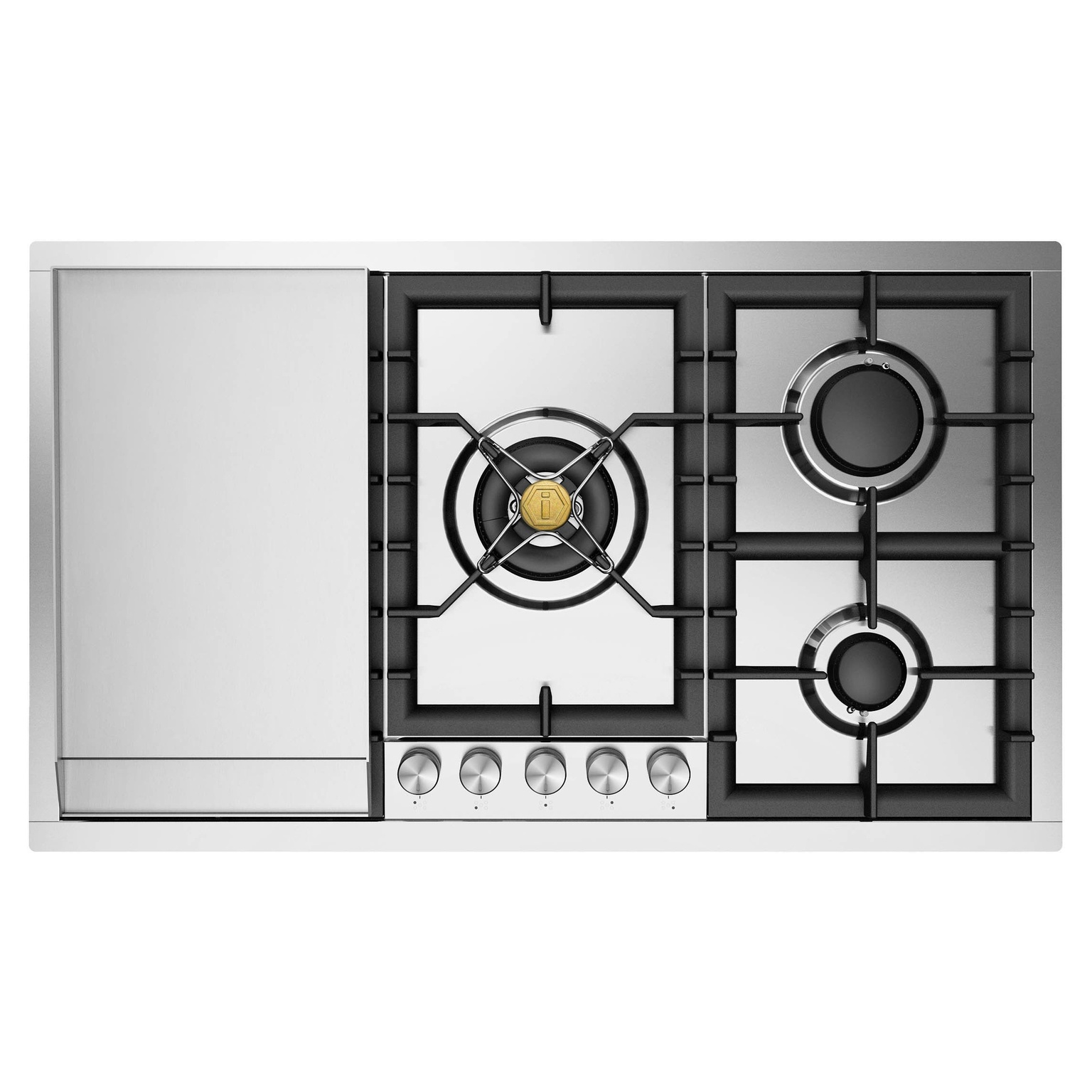 ILVE UHCPT95FSSLP Professional Plus II 36 inch Built-In Gas Cooktop with Total Black Brass Burners, in Stainless Steel (5 Sealed Burners + Griddle, Liquid Propane) 1 UHCPT95FSSLP
