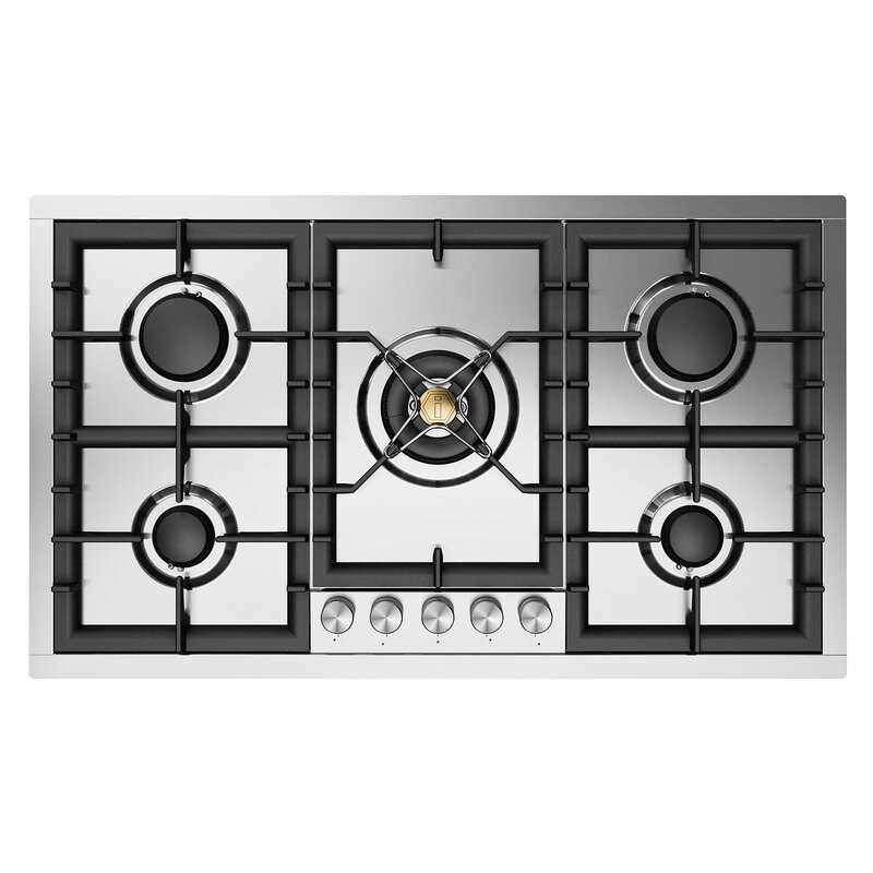 ILVE UHCPT95SSLP Professional Plus II 36 inch Built-In Gas Cooktop with Total Black Brass Burners, in Stainless Steel  (5 Sealed Burners, Liquid Propane)