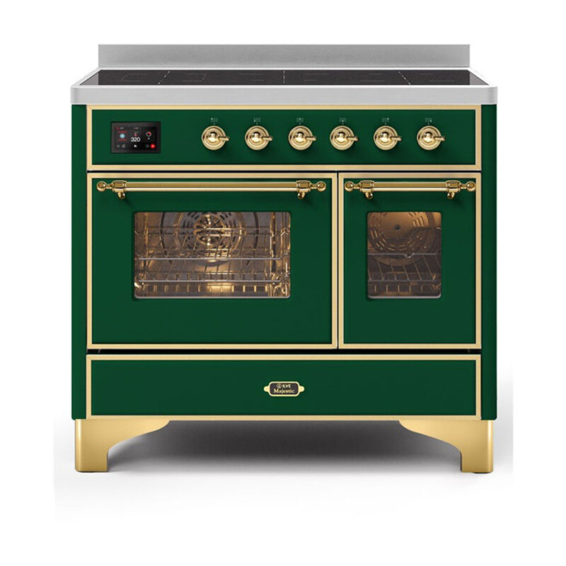 ILVE UMDI10NS3EGG Majestic II 40 inch Induction Range with 6 Elements, Booster Function, Bridge Control, Residual Heat Indicator (Triple Glass Door, Emerald Green, Brass)