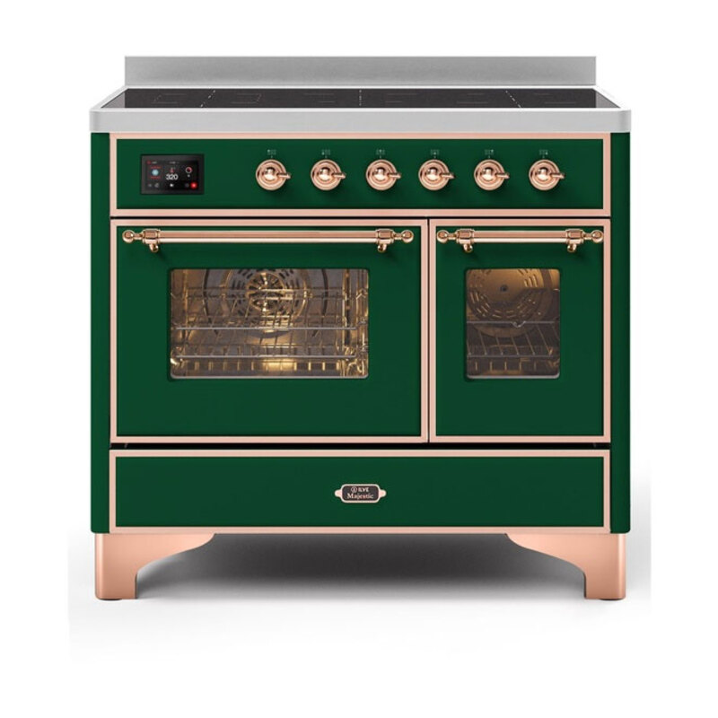 ILVE UMDI10NS3EGP Majestic II 40 inch Induction Range with 6 Elements, Booster Function, Bridge Control, Residual Heat Indicator (Triple Glass Door, Emerald Green, Copper)