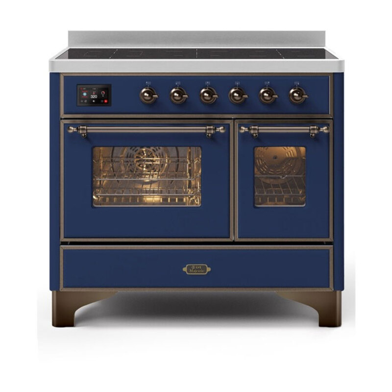 ILVE UMDI10NS3MBB Majestic II 40 inch Induction Range with 6 Elements, Booster Function, Bridge Control, Residual Heat Indicator (Triple Glass Door, Midnight Blue, Burnished)