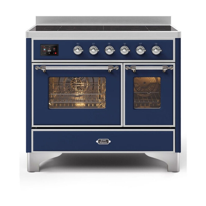 ILVE UMDI10NS3MBC Majestic II 40 inch Induction Range with 6 Elements, Booster Function, Bridge Control, Residual Heat Indicator (Triple Glass Door, Midnight Blue, Chrome)