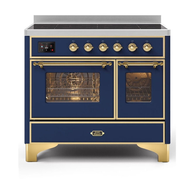 ILVE UMDI10NS3MBG Majestic II 40 inch Induction Range with 6 Elements, Booster Function, Bridge Control, Residual Heat Indicator (Triple Glass Door, Midnight Blue, Brass)