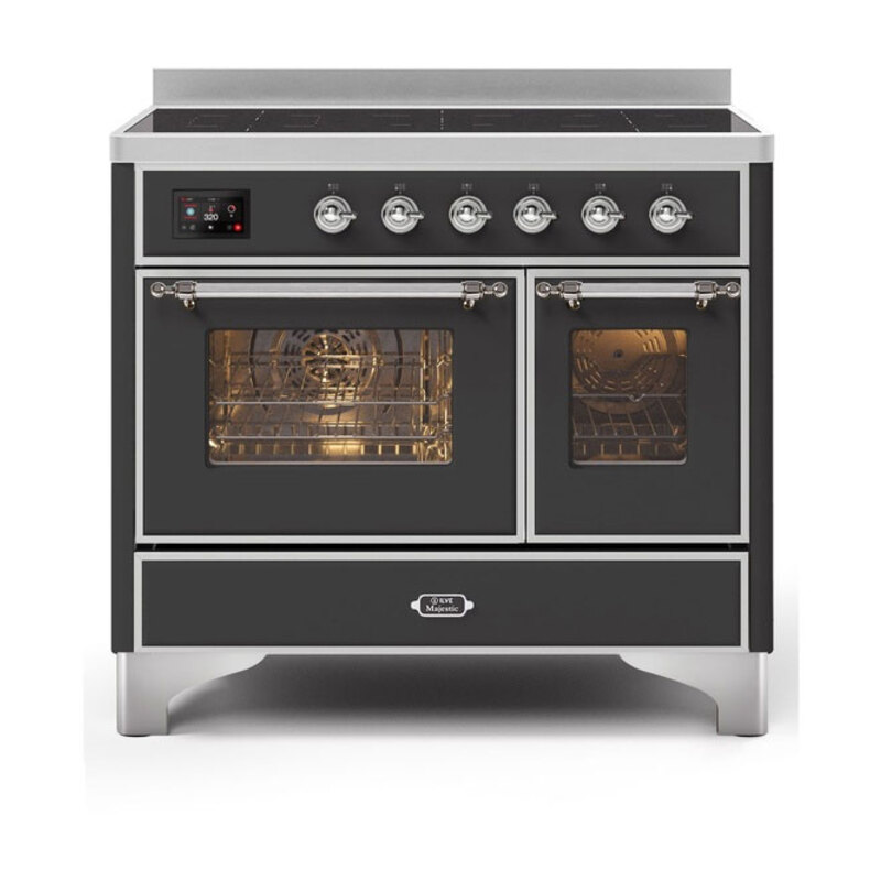 ILVE UMDI10NS3MGC Majestic II 40 inch Induction Range with 6 Elements, Booster Function, Bridge Control, Residual Heat Indicator (Triple Glass Door, Graphite Matte, Chrome)