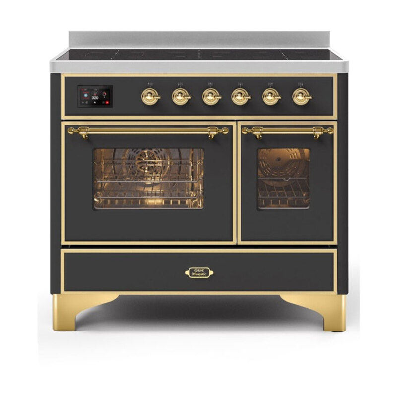 ILVE UMDI10NS3MGG Majestic II 40 inch Induction Range with 6 Elements, Booster Function, Bridge Control, Residual Heat Indicator (Triple Glass Door, Graphite Matte, Brass)