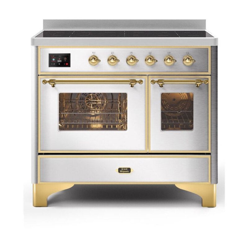 ILVE UMDI10NS3SSG Majestic II 40 inch Induction Range with 6 Elements, Booster Function, Bridge Control, Residual Heat Indicator (Triple Glass Door, Stainless Steel, Brass)