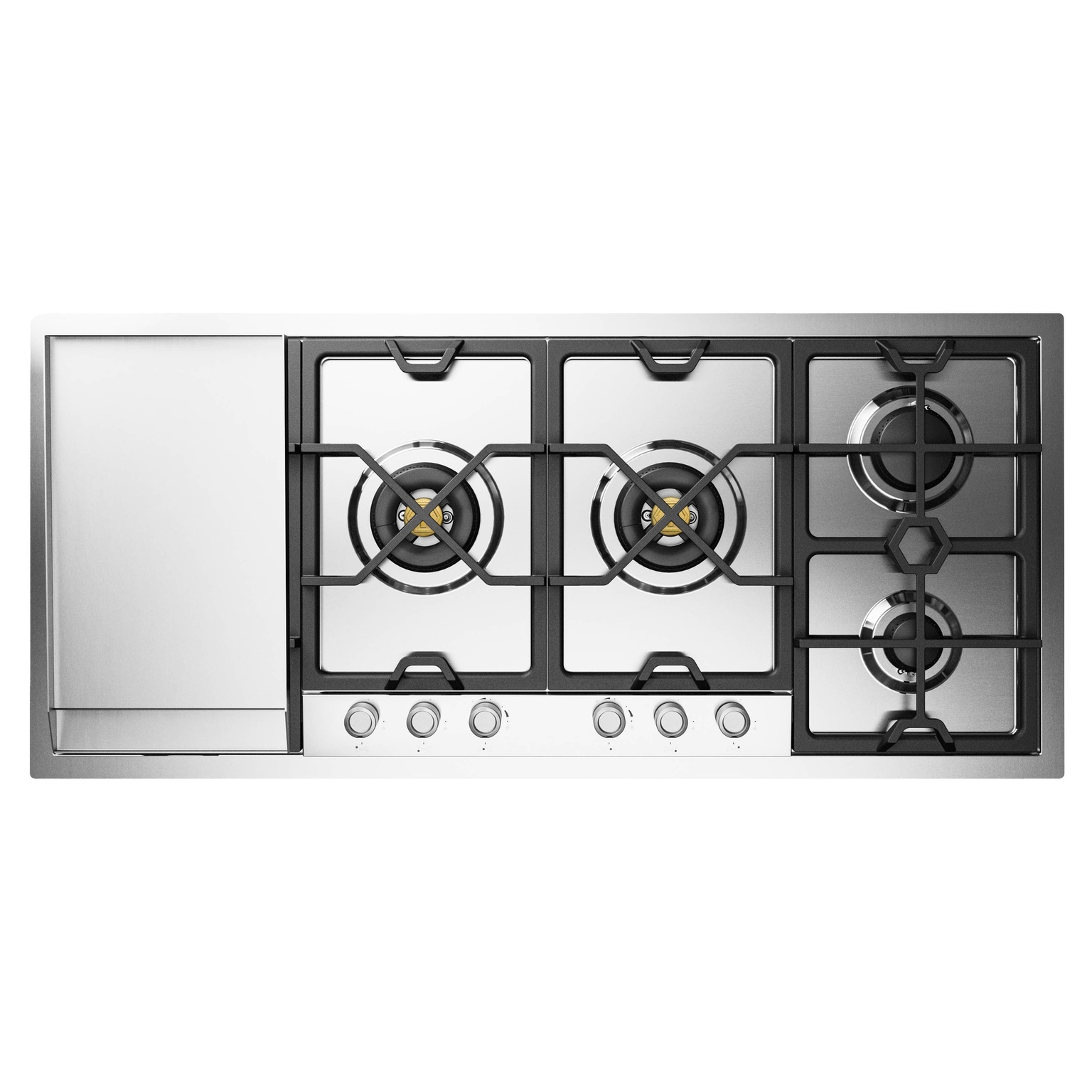 ILVE UHCPMT125FSS Panoramagic 48 inch Built-In Gas Cooktop with Total Black Brass Burners, in Stainless Steel (6 Sealed Burners + Left Griddle, Natural Gas) 1 UHCPMT125FSS
