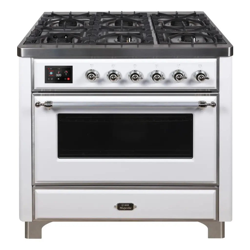ILVE_UM09FDNS3WHC_Majestic_II_36"_Dual_Fuel_Range_front_angle