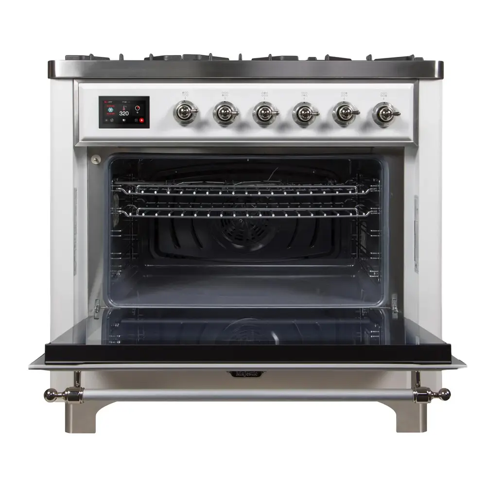 ILVE_UM09FDNS3WHC_Majestic_II_36"_Dual_Fuel_Range_oven_opened