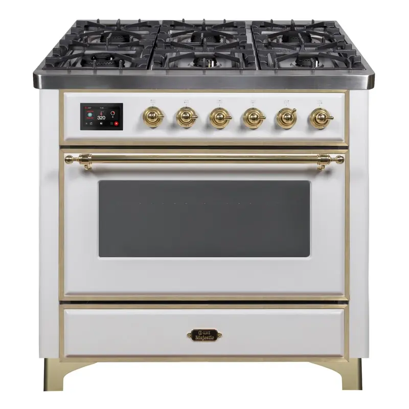 ILVE_UM09FDNS3WHGLP_Majestic_II_36"_Dual_Fuel_Range_front_angle
