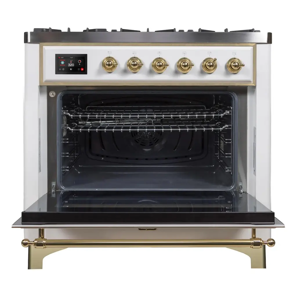 ILVE_UM09FDNS3WHGLP_Majestic_II_36"_Dual_Fuel_Range_oven_opened