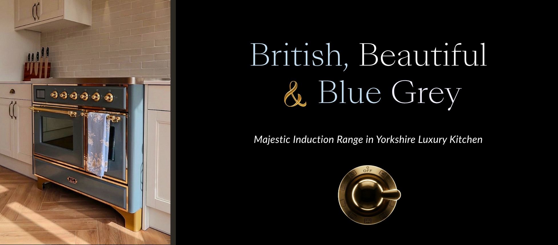 Blue-grey ILVE Majestic range in a Yorkshire luxury kitchen