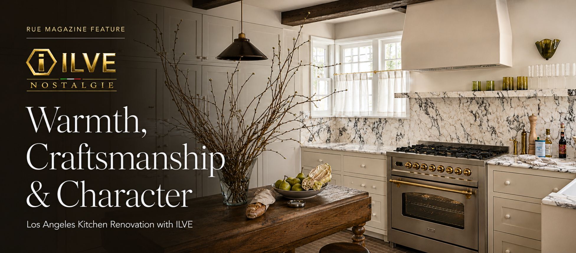 ILVE Nostalgie II 36-inch dual fuel range in a Rue Magazine featured Los Angeles kitchen renovation