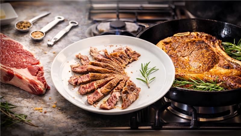 ILVE Range cooked steak with herbs and spices