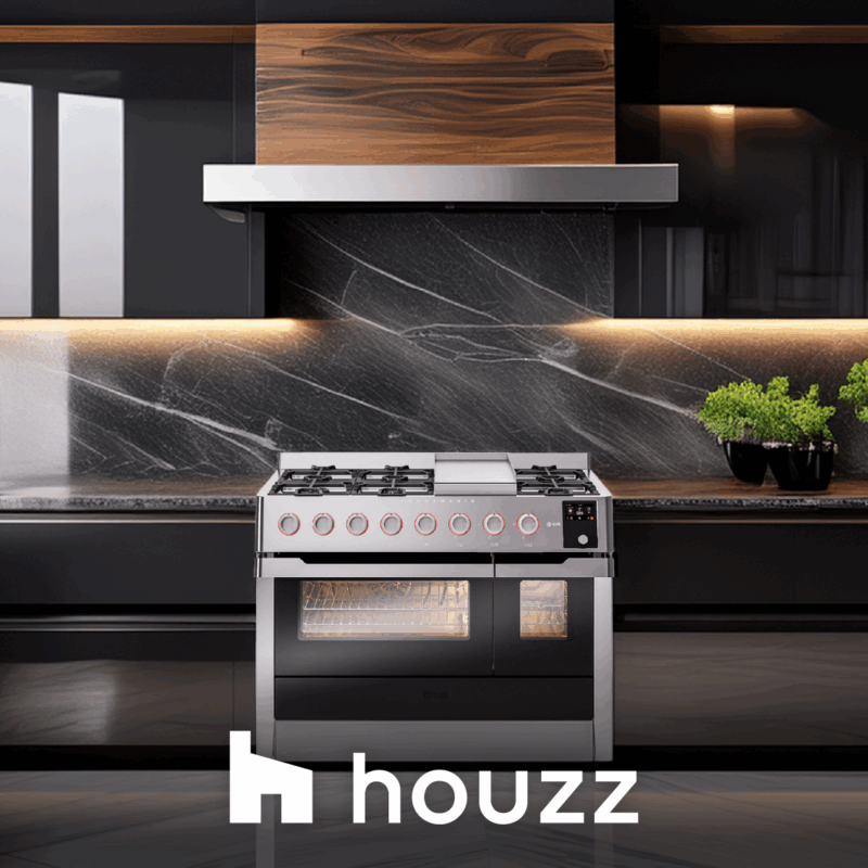 Ilve Panoramagic Range with Houzz logo in front of it