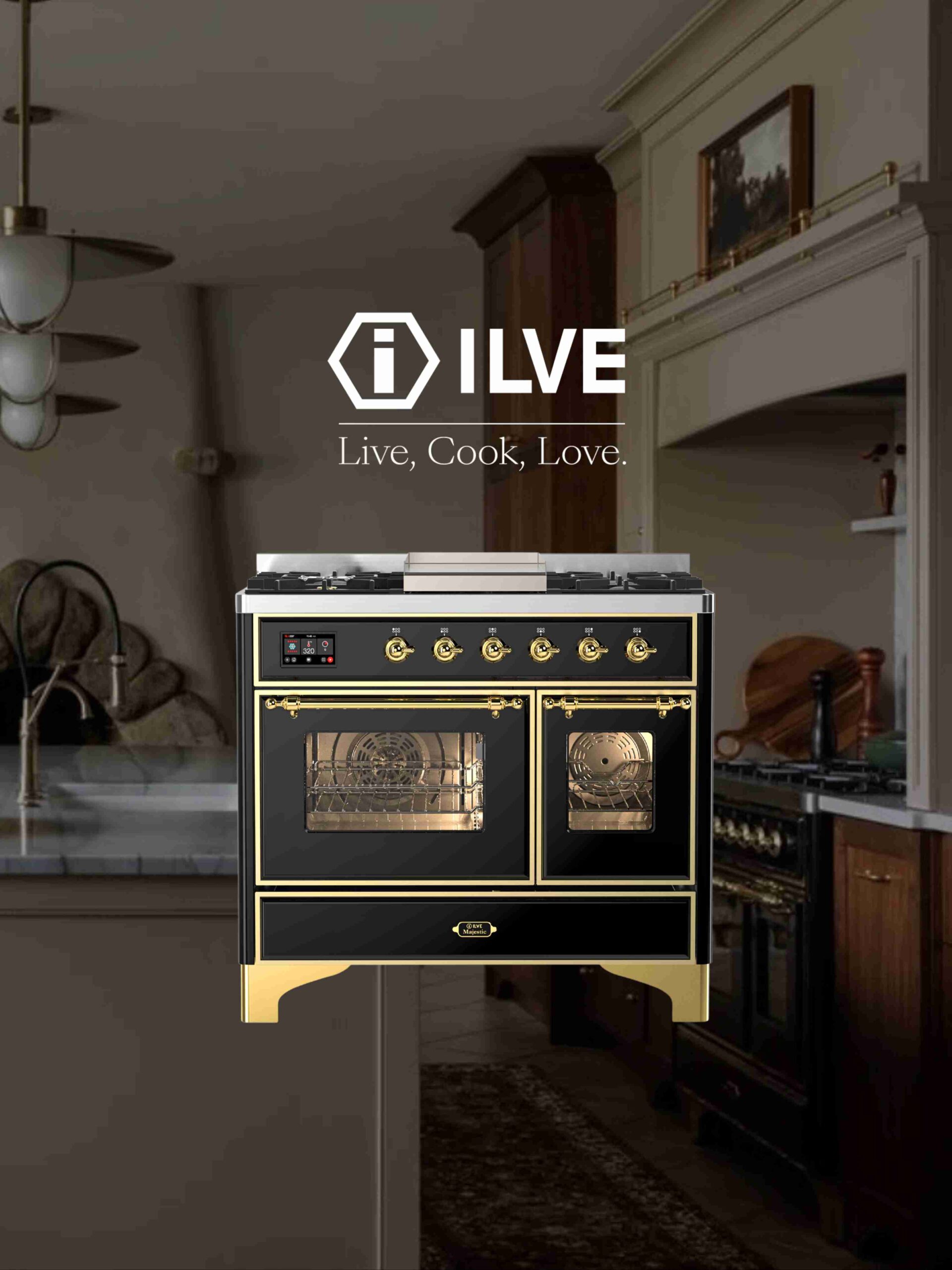 ILVE Majestic III 40 inch Dual Fuel Range gloss black scaled