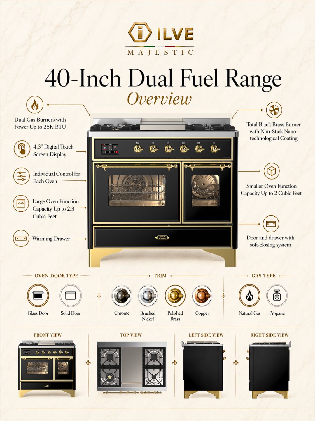 ILVE Majestic III 40 inch Dual Fuel Range overview
