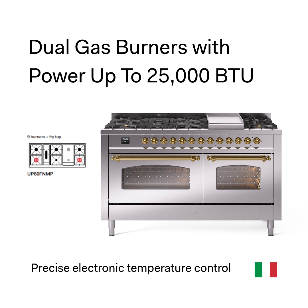 ILVE Nostalgie Dual Fuel Gas Range 25K BTU Convection Double Oven