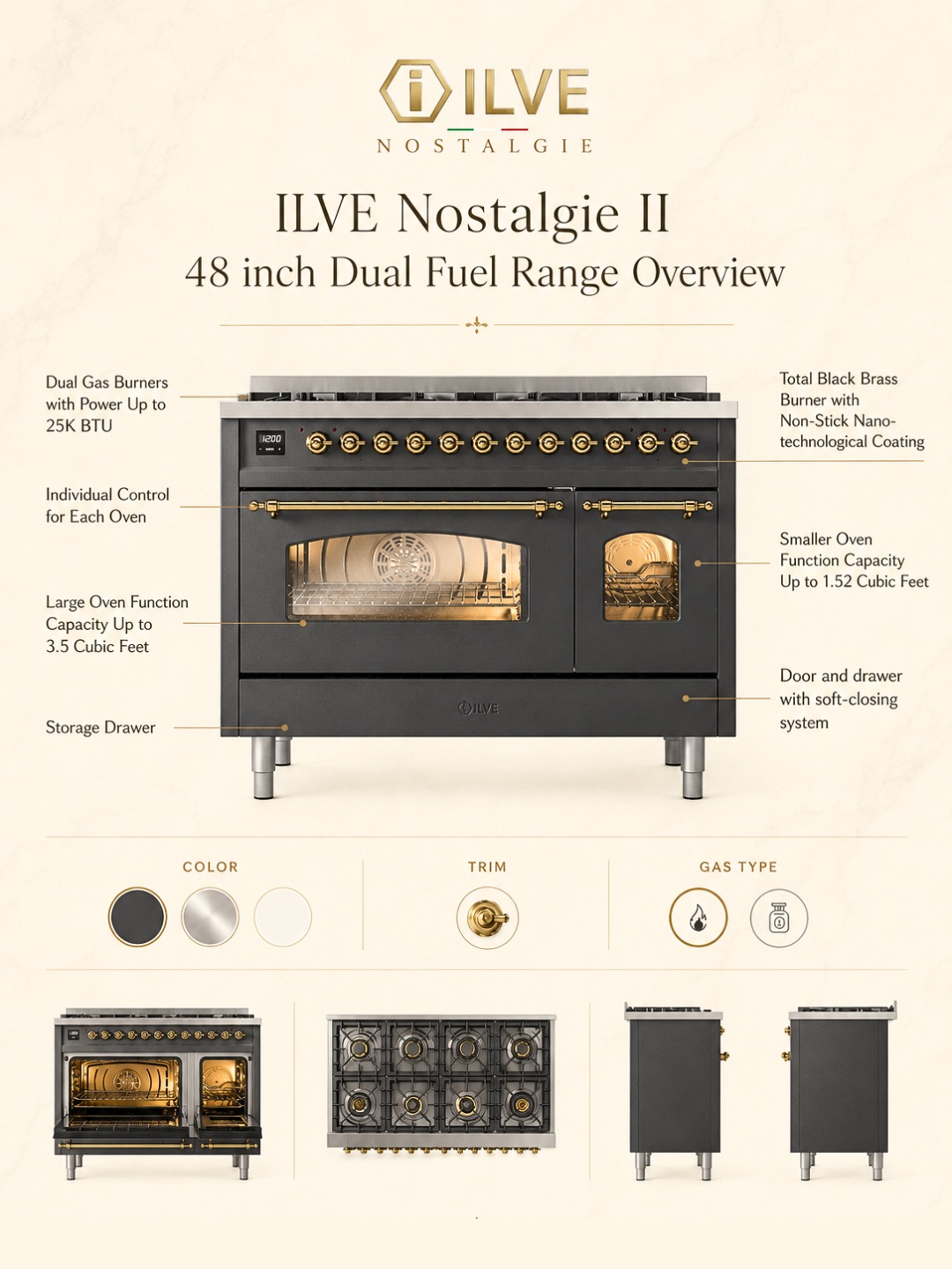 ILVE Nostalgie II 48 inch Dual Fuel Range Overview