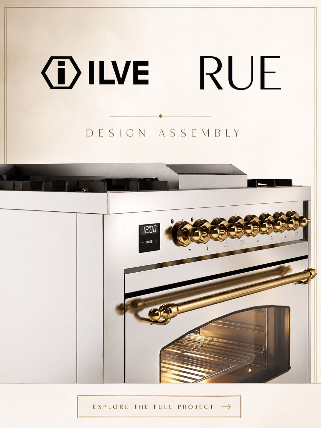 Stainless steel and brass ILVE Nostalgie range in a historic Carthay Square kitchen by Design Assembly