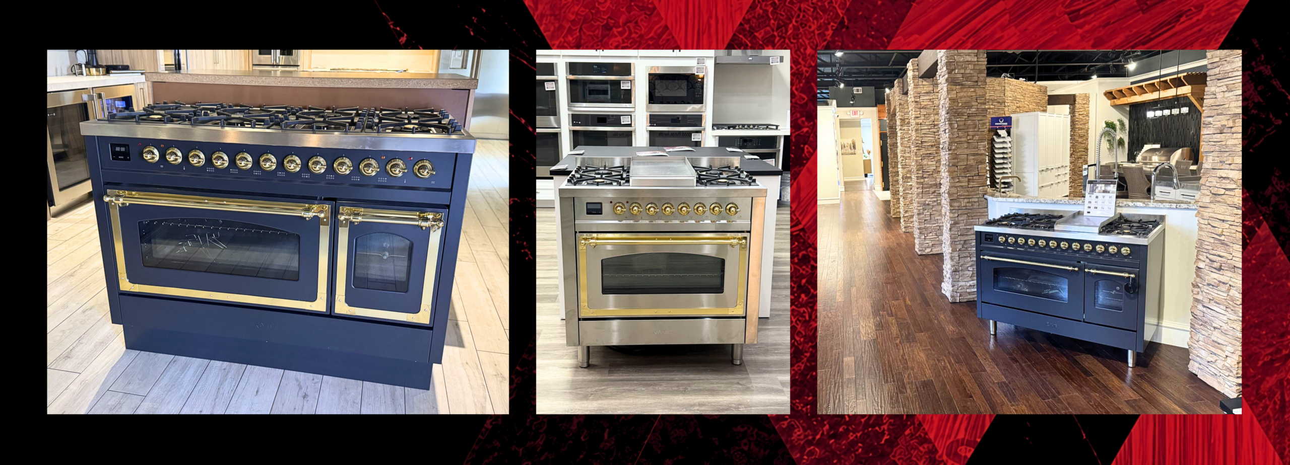 Independent appliance dealers showcasing ILVE ranges in multiple showroom settings