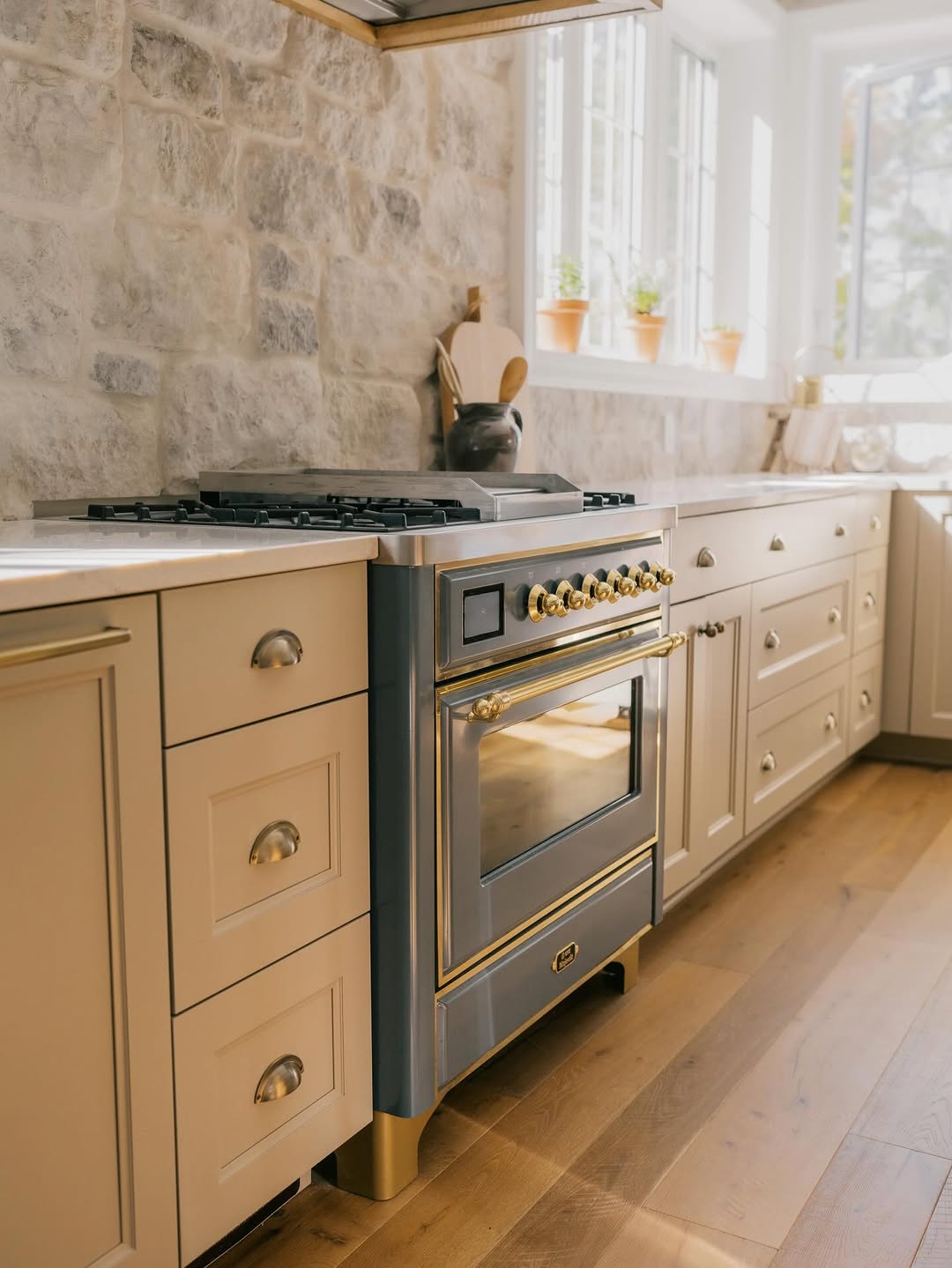 ILVE USA Media Center 33 Luxury Kitchen Design majestic blue grey finish and brass trim