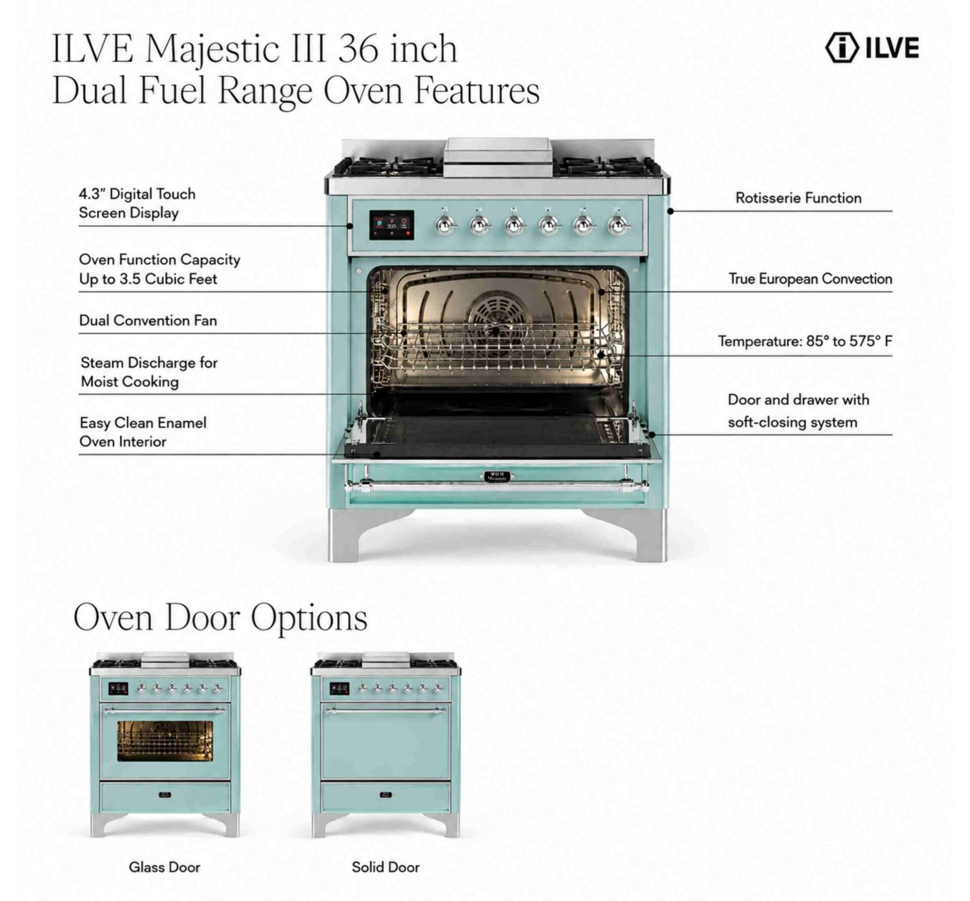 Mediterranean Mint 36 Dual Fuel Range oven features scaled e1781110835322