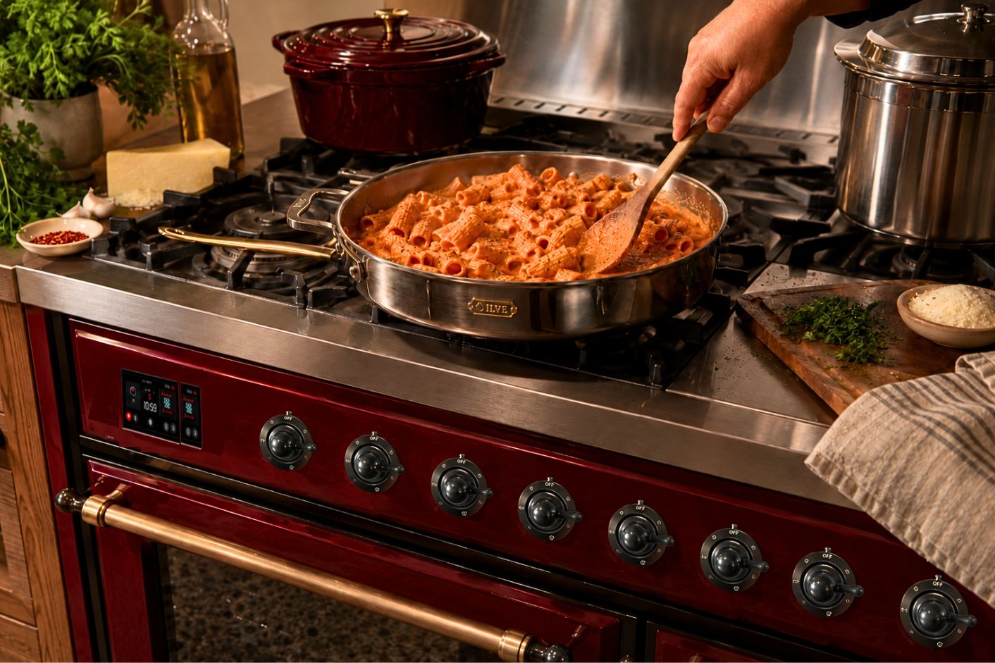 Cooking Rigatoni Alla Vodka on Majestic Range