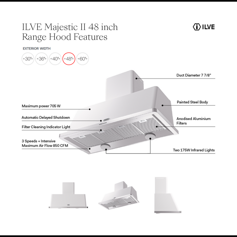 ILVE UAM120AW Majestic II 48 inch Range Hood with 850 CFM (Antique White) 2 UAM120AW - Hood Features
