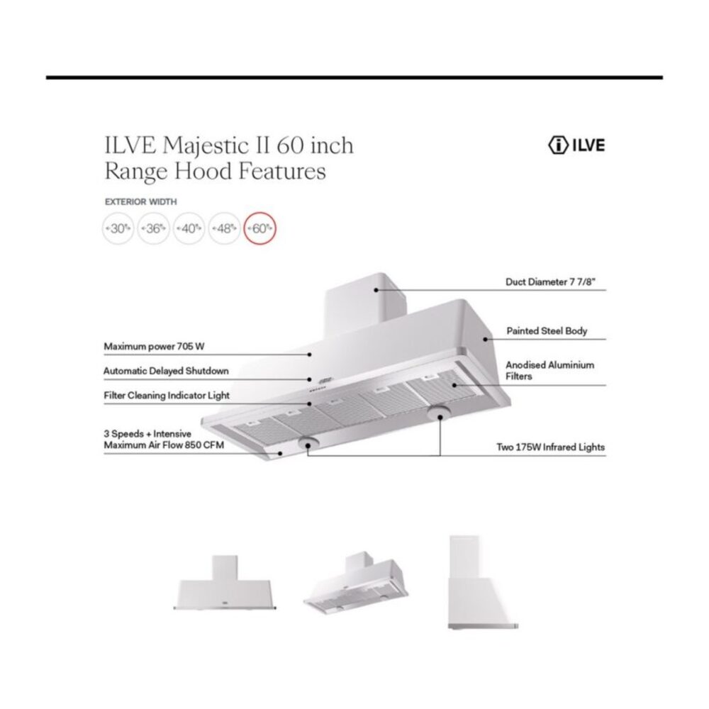ILVE UAM150 Majestic II 60 inch Range Hood with 850 CFM